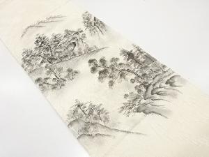 纐纈　手描き　風景模様　袋帯